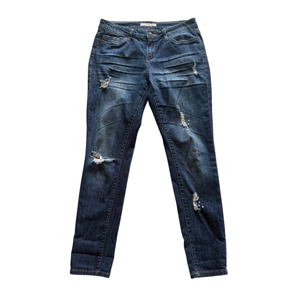 Boston Proper Womens Distressed Skinny Jeans Size 10/31 Blue Denim Embellished - Picture 1 of 9